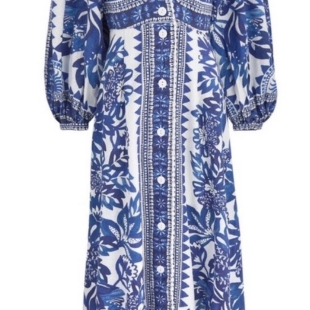 FARM Rio Blue and White Long Sleeve Dress